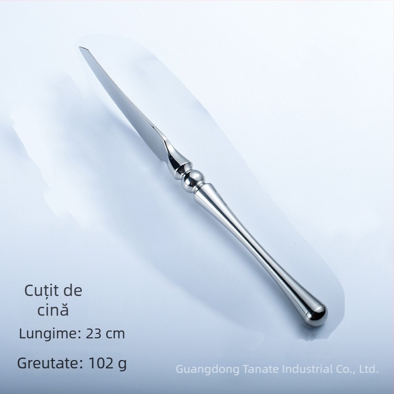 Set tacâmuri din oțel inoxidabil 304, mâner rotund, finisaj lucios în stil retro, textură de fulgi de zăpadă, cuțit pentru friptură, furculiță și lingură