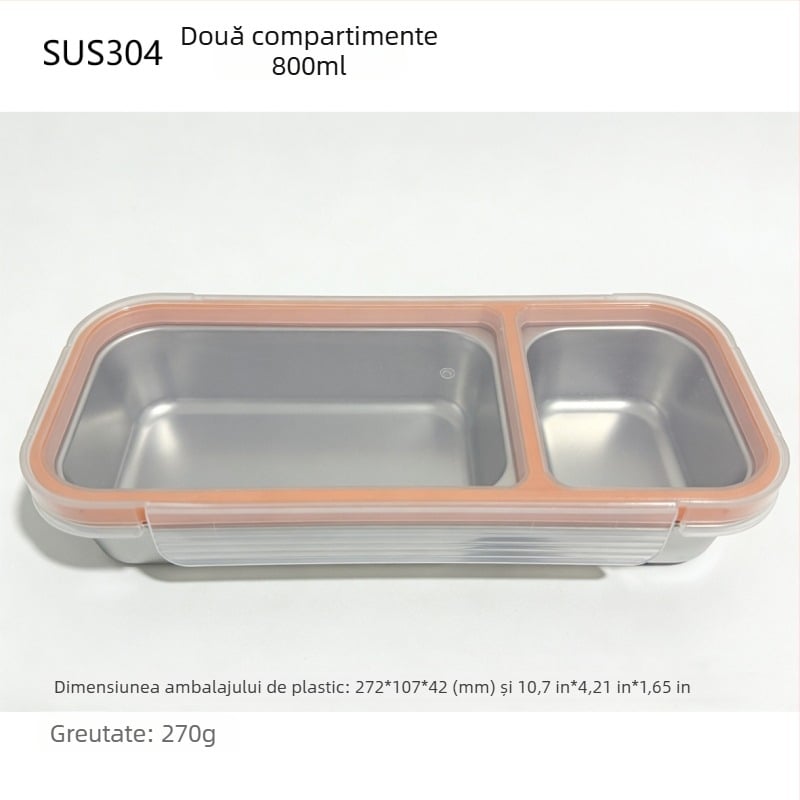 Cutie de prânz din oțel inoxidabil 304 cu compartimente, capac etanș, depozitare porționată, menține prospețimea; compatibilă cu microunde