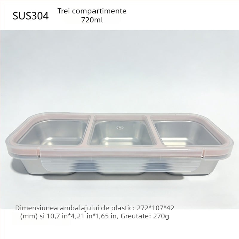 Cutie de prânz din oțel inoxidabil 304 cu compartimente, capac etanș, depozitare porționată, menține prospețimea; compatibilă cu microunde