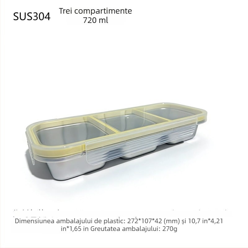 Cutie de prânz din oțel inoxidabil 304 cu compartimente, capac etanș, depozitare porționată, menține prospețimea; compatibilă cu microunde