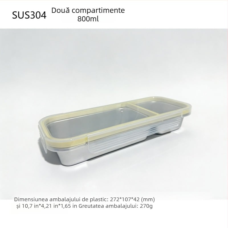 Cutie de prânz din oțel inoxidabil 304 cu compartimente, capac etanș, depozitare porționată, menține prospețimea; compatibilă cu microunde