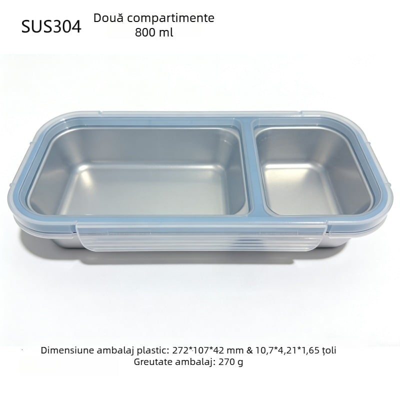 Cutie de prânz din oțel inoxidabil 304 cu compartimente, capac etanș, depozitare porționată, menține prospețimea; compatibilă cu microunde