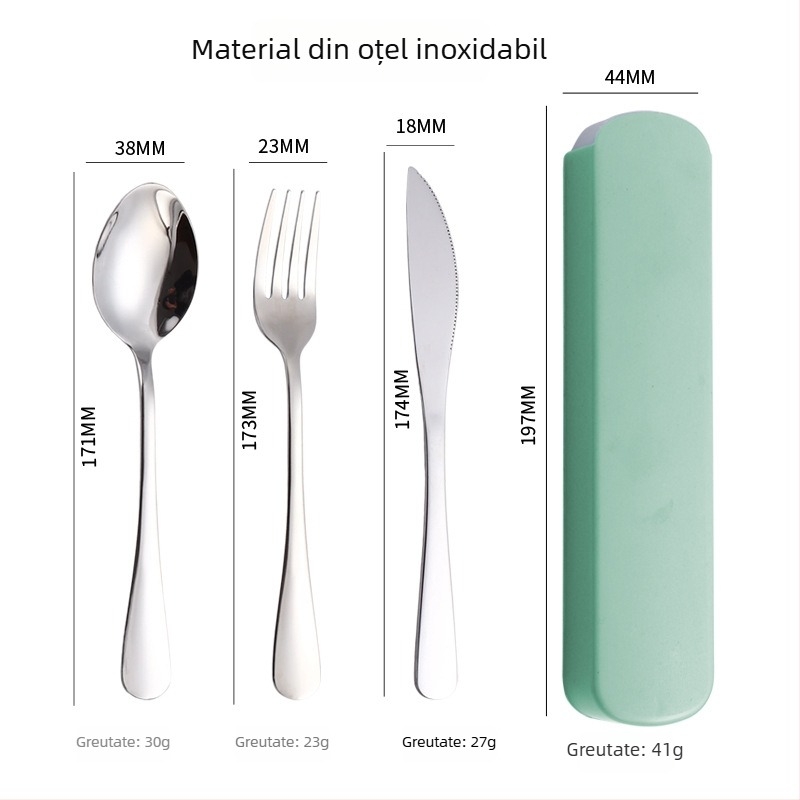 Tacâmuri din oțel inoxidabil 304, stil occidental: cuțit, furculiță și lingură, trei piese cu depozitare comodă, pentru studenți, personalizare logo