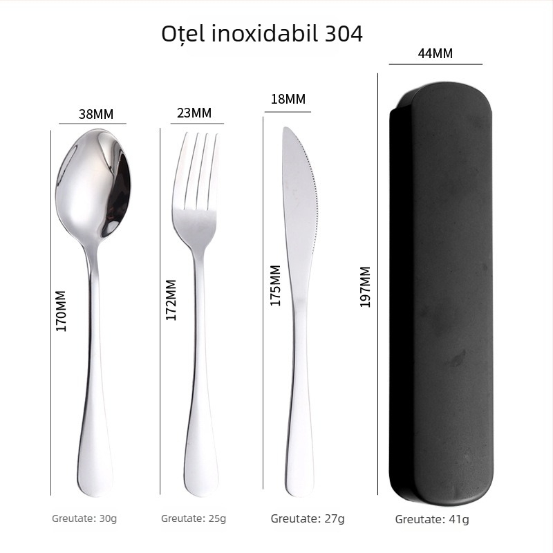 Tacâmuri din oțel inoxidabil 304, stil occidental: cuțit, furculiță și lingură, trei piese cu depozitare comodă, pentru studenți, personalizare logo