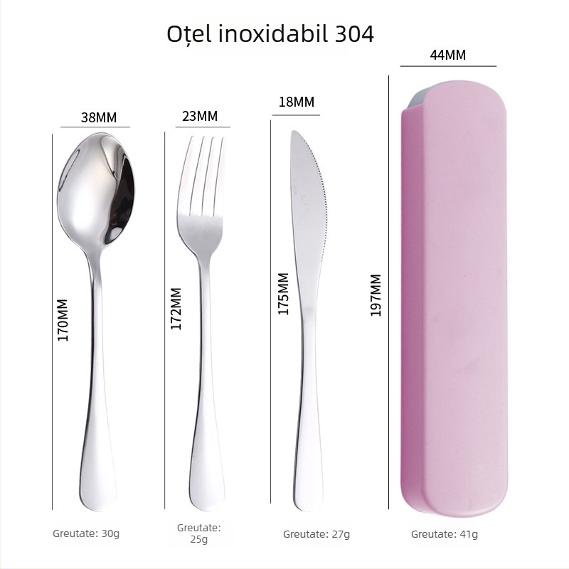 Tacâmuri din oțel inoxidabil 304, stil occidental: cuțit, furculiță și lingură, trei piese cu depozitare comodă, pentru studenți, personalizare logo