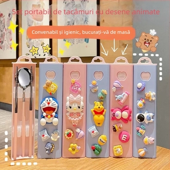 Set portabil tacâmuri din oțel inoxidabil 304: bețișoare și lingură, în cutie, stil feminin
