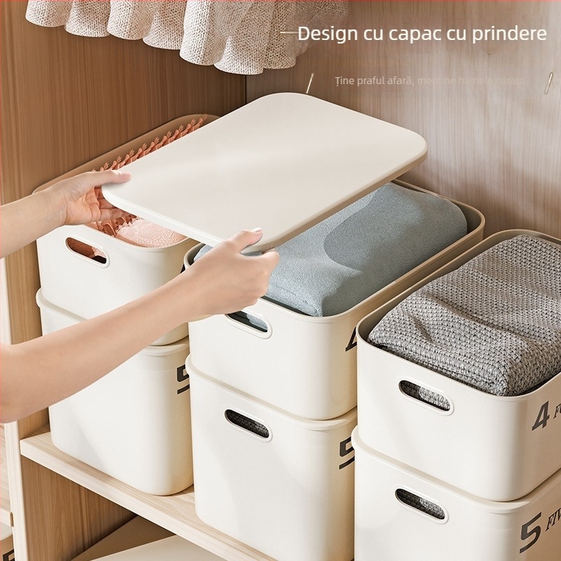 Cutie organizatoare din plastic pentru birou, cu capac, stil japonez, pentru cosmetice și alte obiecte