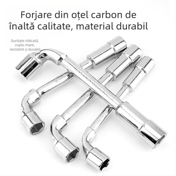 Cheie cu soclu în formă de L, cu capete duble în formă de 7, țeavă îndoită, șes exterior perforat, cheie cu soclu frezat