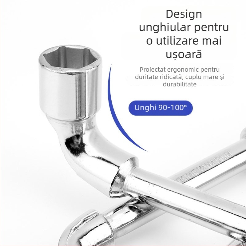 Cheie cu soclu în formă de L, cu capete duble în formă de 7, țeavă îndoită, șes exterior perforat, cheie cu soclu frezat