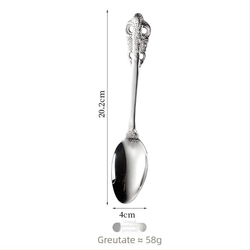 Set tacâmuri din oțel inoxidabil 304: cuțit pentru steak, furculiță, lingură de masă, lingură de desert; stil occidental, design retro elegant, pentru casă sau hotel