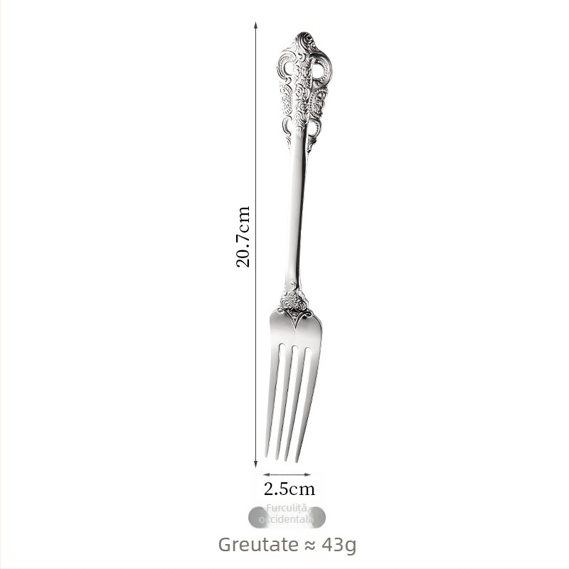 Set tacâmuri din oțel inoxidabil 304: cuțit pentru steak, furculiță, lingură de masă, lingură de desert; stil occidental, design retro elegant, pentru casă sau hotel