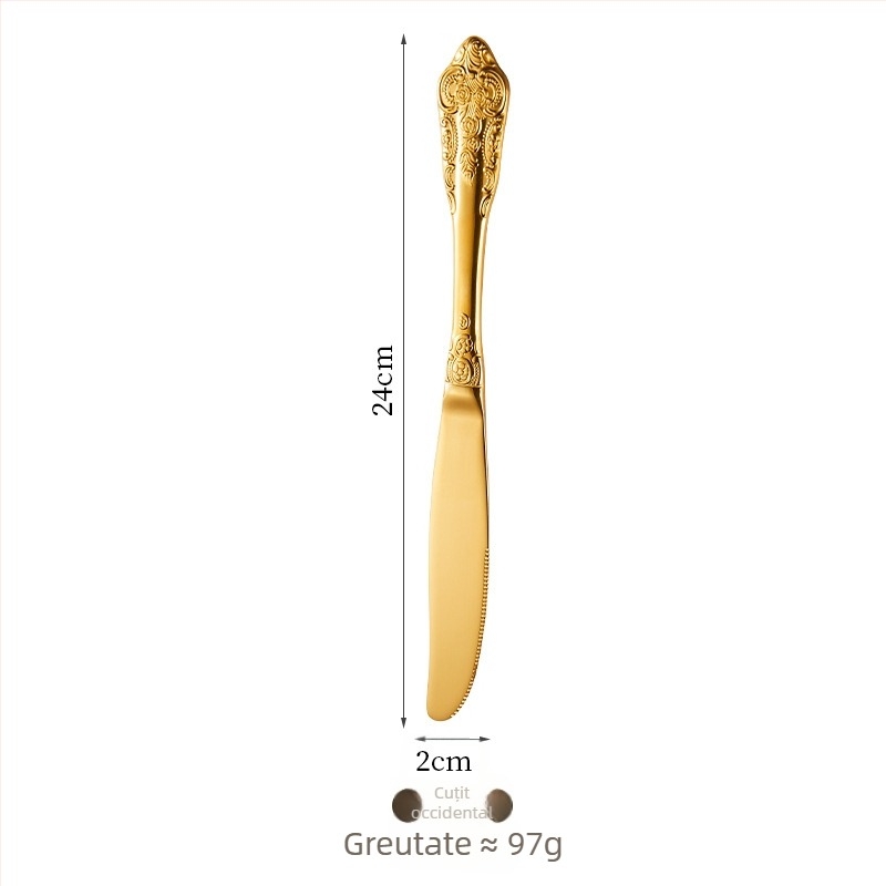 Set tacâmuri din oțel inoxidabil 304: cuțit pentru steak, furculiță, lingură de masă, lingură de desert; stil occidental, design retro elegant, pentru casă sau hotel
