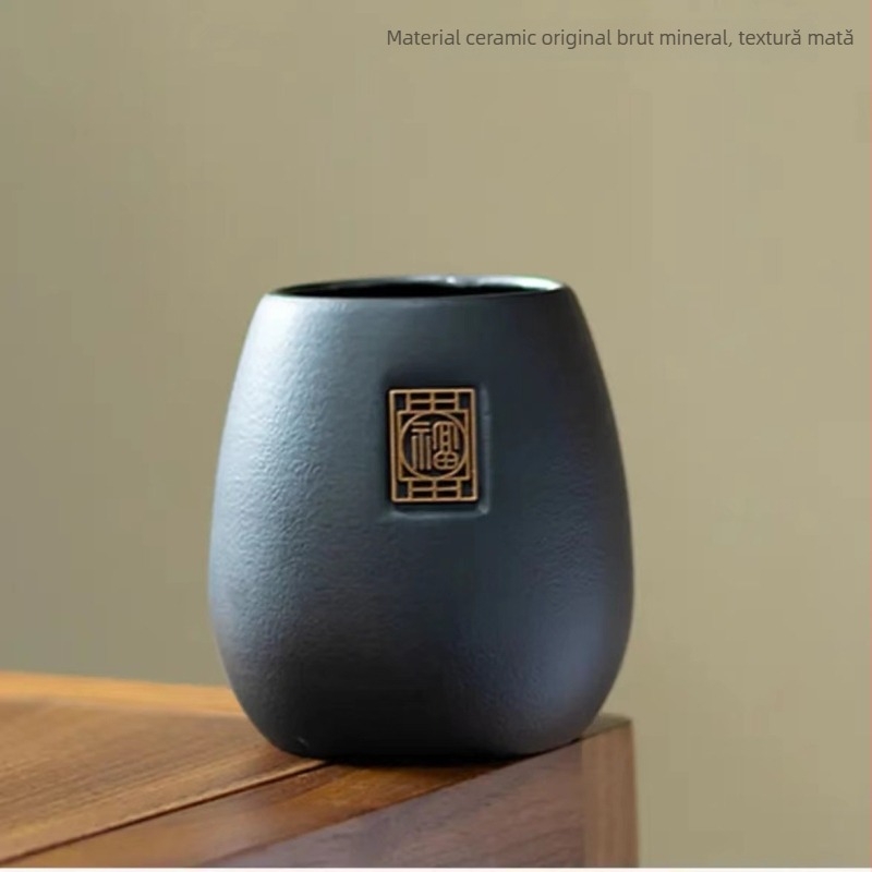 Set de ceremonie a ceaiului din ceramică neagră – șase domni, pentru uz casnic, accesorii Zen chinezești pentru ceai și instrumente de preparare a ceaiului, portabil