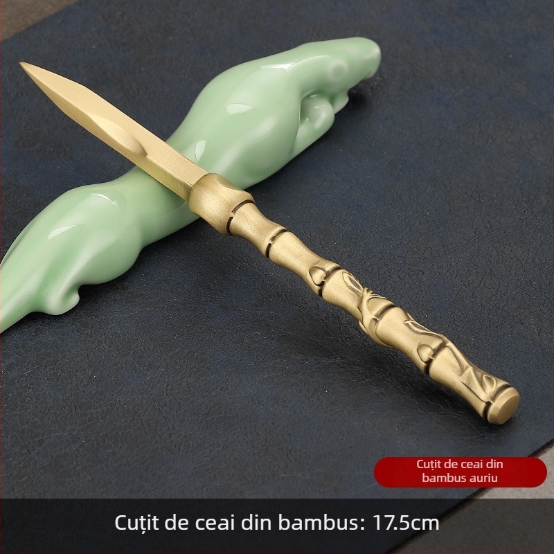 Clește de ceai din alamă, set de unelte Kung Fu pentru ceai, clește din bambus lucrat manual, clips antiderapante pentru ceașcă, ac de ceai, lingură de ceai