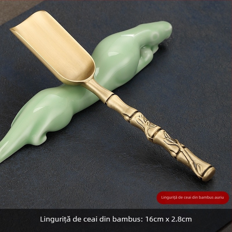 Clește de ceai din alamă, set de unelte Kung Fu pentru ceai, clește din bambus lucrat manual, clips antiderapante pentru ceașcă, ac de ceai, lingură de ceai