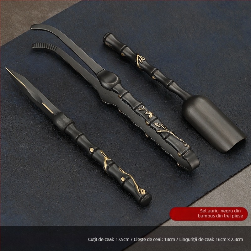 Clește de ceai din alamă, set de unelte Kung Fu pentru ceai, clește din bambus lucrat manual, clips antiderapante pentru ceașcă, ac de ceai, lingură de ceai