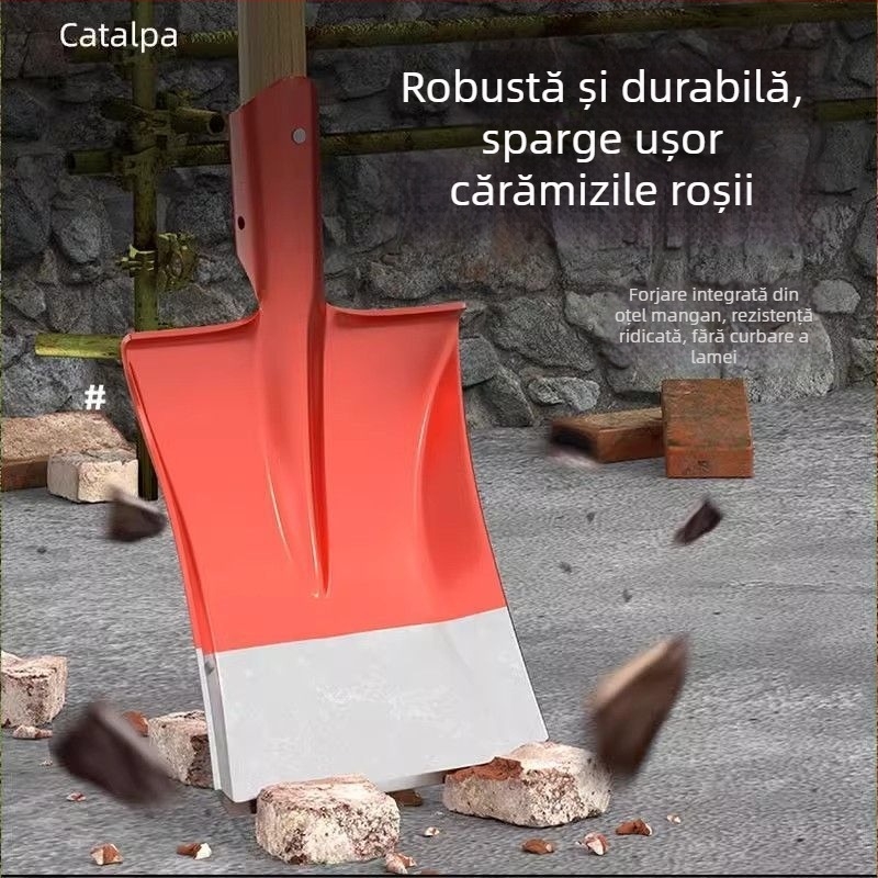 Lopată din oțel mangan pentru săpat sol, uz casnic, îndepărtarea zăpezii, lamă plată, formă pătrată pentru construcții și agricultură