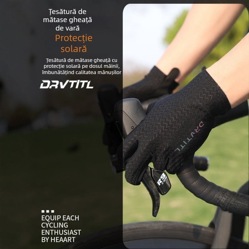 Mănuși de ciclism unisex de vară pentru exterior, din material ice-silk, absorbție a șocurilor, antiderapante, cu design de deget întreg și deget jumătate, respirabile