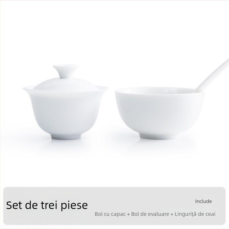 Cupa de degustare pentru ceai Oolong, porţelan alb cu capac, certificat QS, destinată evaluării frunzelor şi instruirii; potrivită pentru logo