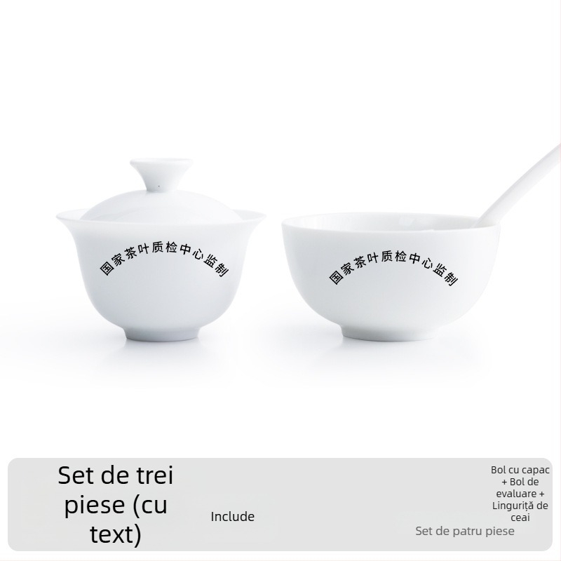 Cupa de degustare pentru ceai Oolong, porţelan alb cu capac, certificat QS, destinată evaluării frunzelor şi instruirii; potrivită pentru logo