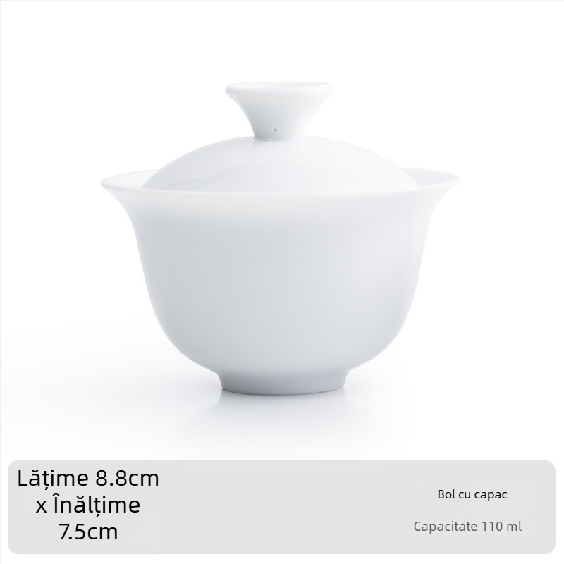Cupa de degustare pentru ceai Oolong, porţelan alb cu capac, certificat QS, destinată evaluării frunzelor şi instruirii; potrivită pentru logo