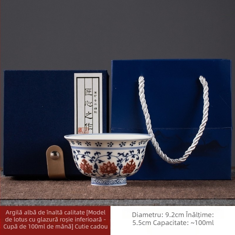 Ceașă de ceai Jingdezhen Yongle din porțelan albastru și alb, cu motiv lotus, cană individuală pentru ceremonia Kung Fu