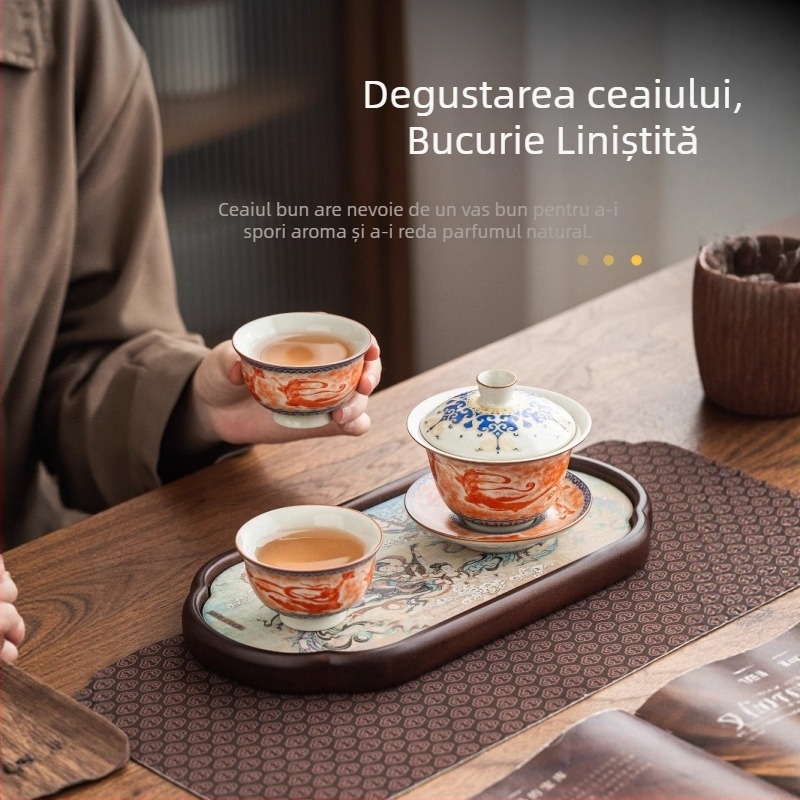 Ceașcă de ceai din porțelan Ru Kiln, Deding Dunhuang, stil retro, pentru femei, mică, pentru casă sau birou
