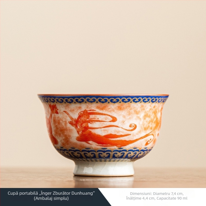 Ceașcă de ceai din porțelan Ru Kiln, Deding Dunhuang, stil retro, pentru femei, mică, pentru casă sau birou