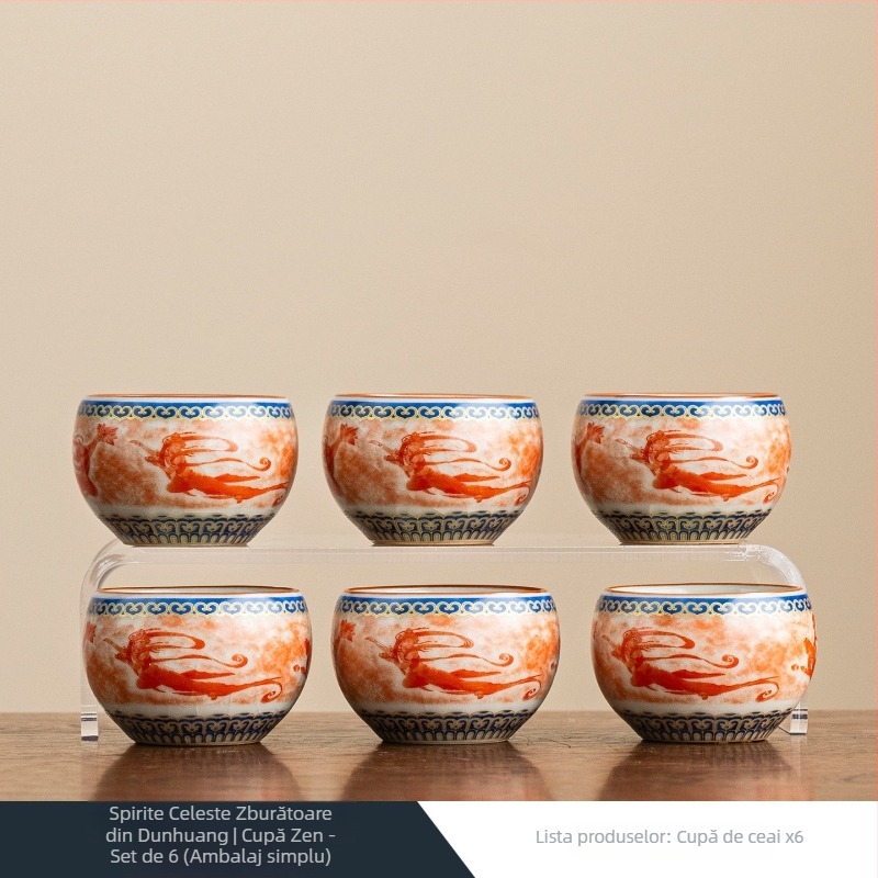 Ceașcă de ceai din porțelan Ru Kiln, Deding Dunhuang, stil retro, pentru femei, mică, pentru casă sau birou