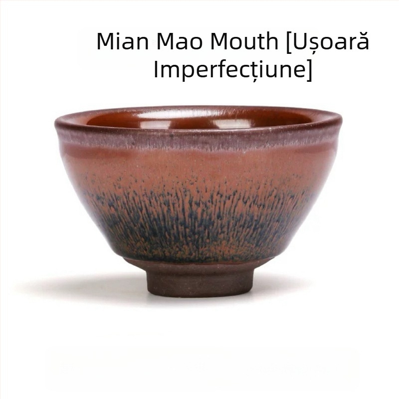 Ceașcă de ceai Jian Zhan, lucrată manual, cu glazură minerală originală, ușor defectă