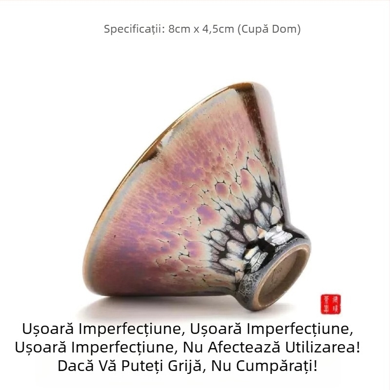 Ceașcă de ceai Jian Zhan, lucrată manual, cu glazură minerală originală, ușor defectă