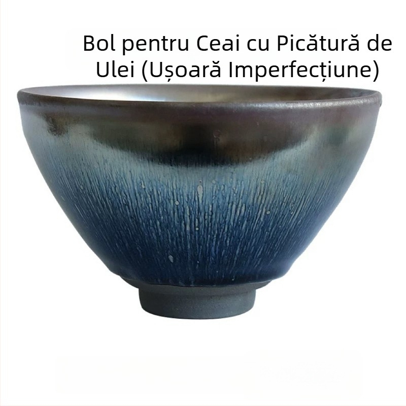 Ceașcă de ceai Jian Zhan, lucrată manual, cu glazură minerală originală, ușor defectă
