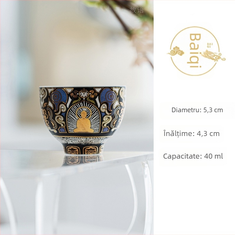 Set de ceai cu incrustații aur-argint, inspirație Dunhuang, pentru uz casnic, cadou pentru profesori și persoane în vârstă, ceașcă de ceai și ceașcă a gazdei.