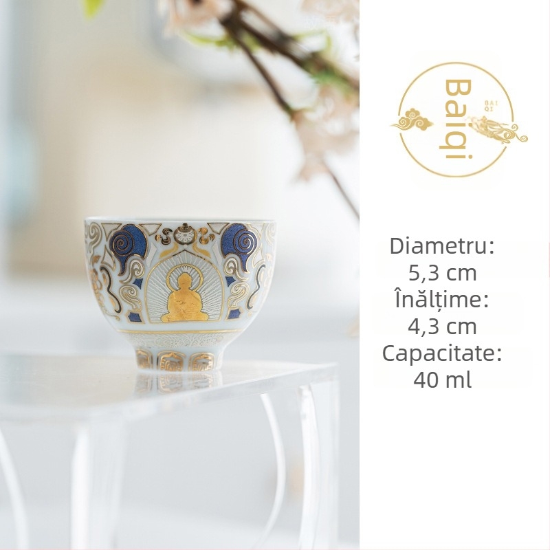 Set de ceai cu incrustații aur-argint, inspirație Dunhuang, pentru uz casnic, cadou pentru profesori și persoane în vârstă, ceașcă de ceai și ceașcă a gazdei.