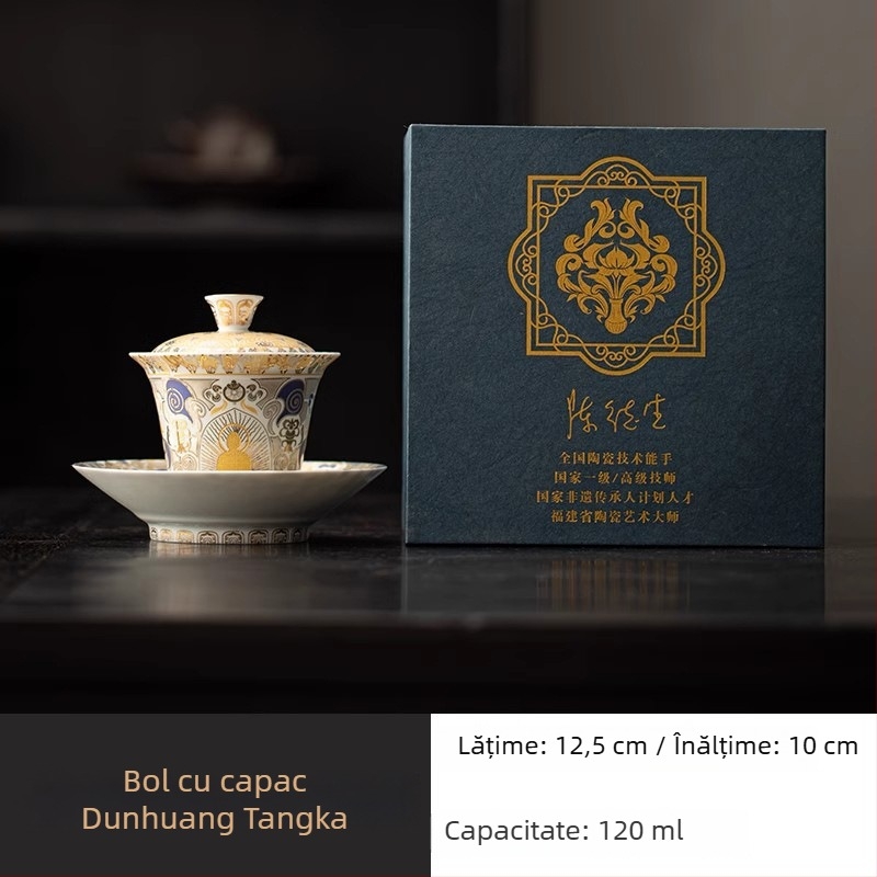 Set de ceai cu incrustații aur-argint, inspirație Dunhuang, pentru uz casnic, cadou pentru profesori și persoane în vârstă, ceașcă de ceai și ceașcă a gazdei.