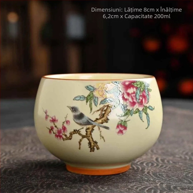 Ceșuță de ceai din ceramică Ru Kiln, stil chinezesc, mare cu mâner, ceașcă de degustare a ceaiului, set de ceai