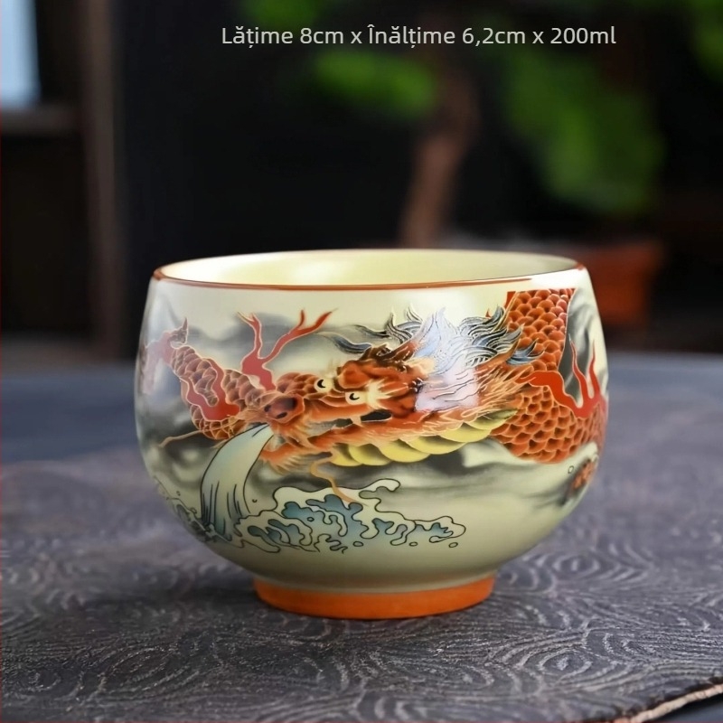 Ceșuță de ceai din ceramică Ru Kiln, stil chinezesc, mare cu mâner, ceașcă de degustare a ceaiului, set de ceai