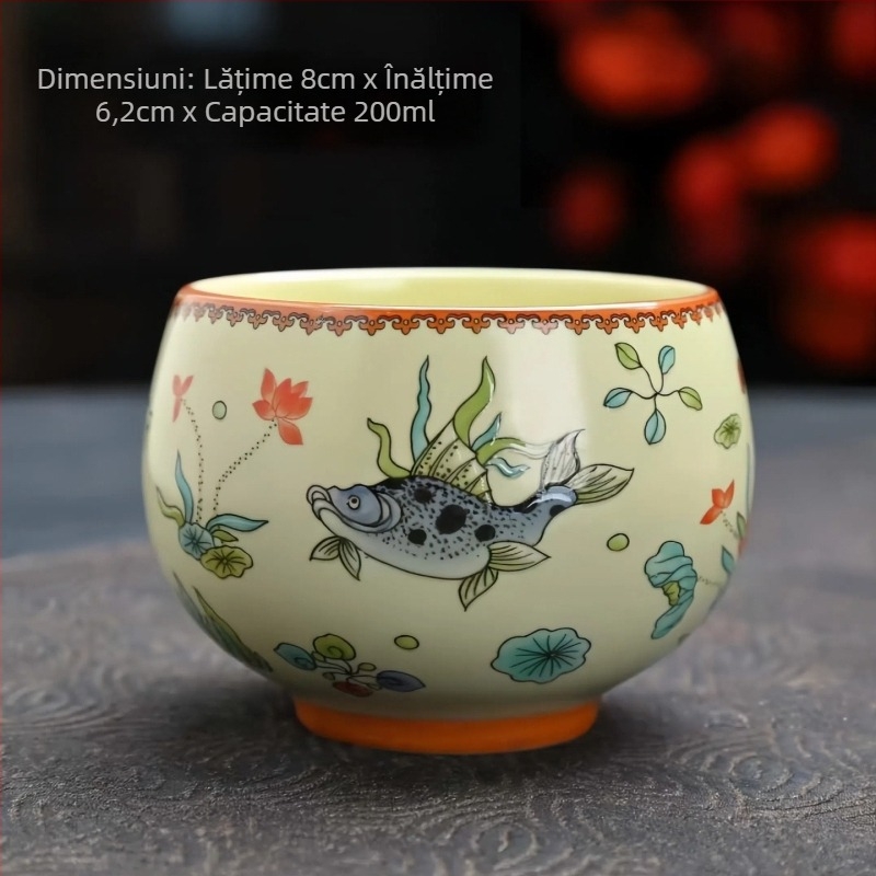 Ceșuță de ceai din ceramică Ru Kiln, stil chinezesc, mare cu mâner, ceașcă de degustare a ceaiului, set de ceai