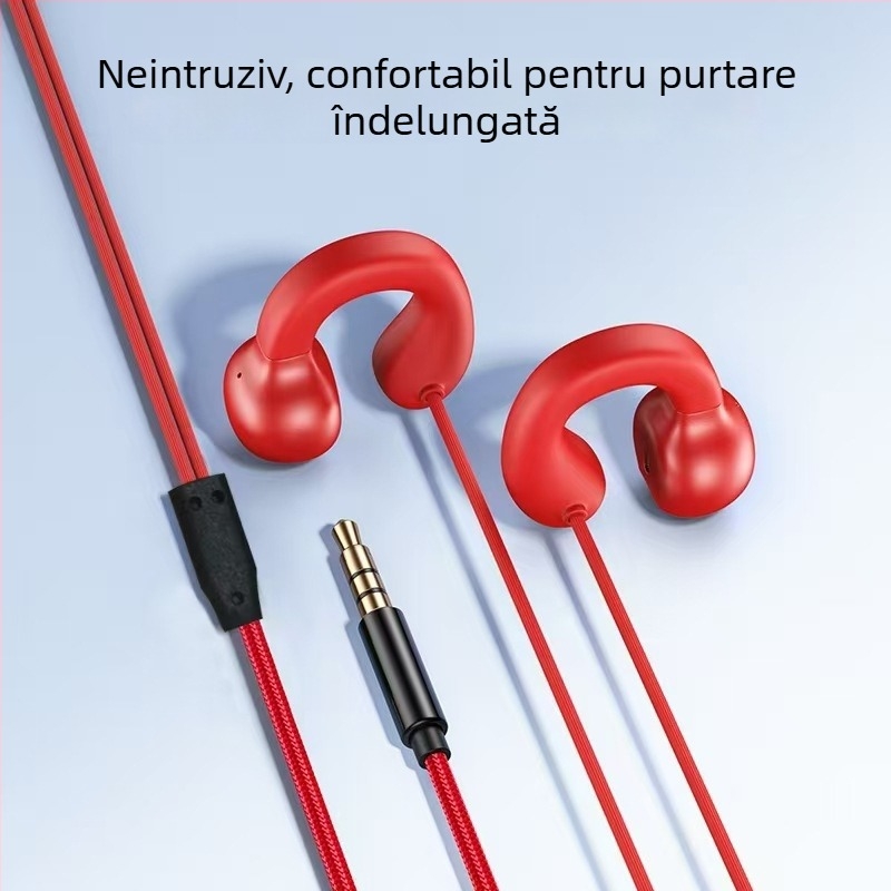 Căști cu clips, cu fir, difuzor dinamic, confortabile pentru purtare îndelungată, cablu 2,3 m / 1,2 m, pentru telefon, desktop, laptop și gaming