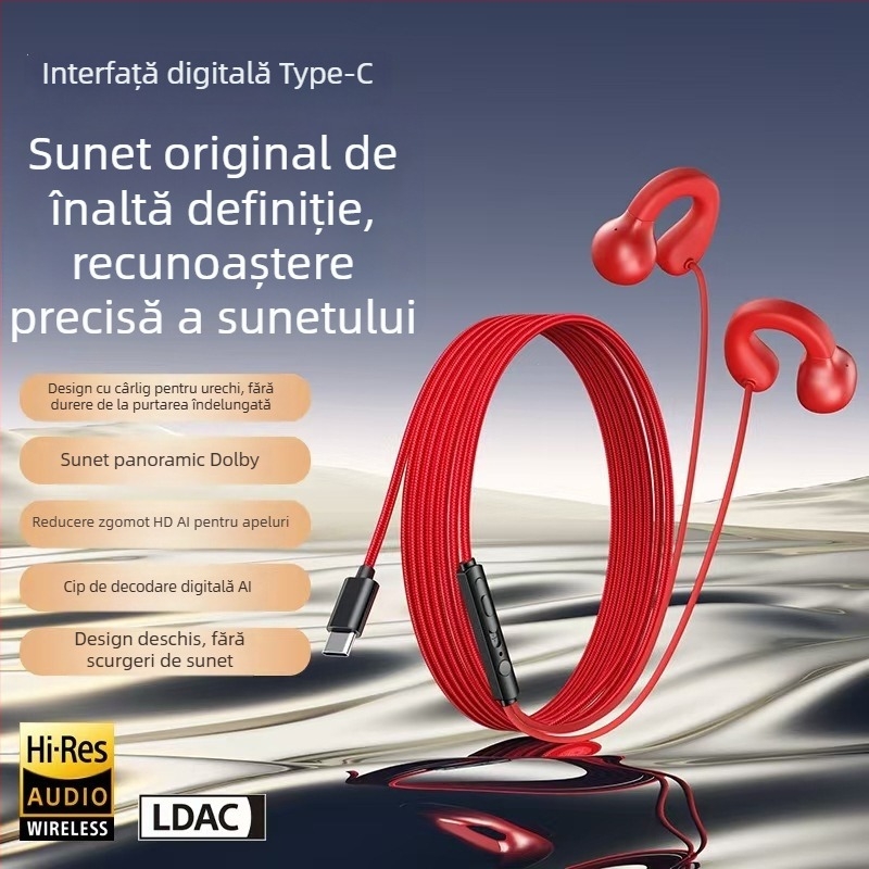 Căști cu clips, cu fir, difuzor dinamic, confortabile pentru purtare îndelungată, cablu 2,3 m / 1,2 m, pentru telefon, desktop, laptop și gaming