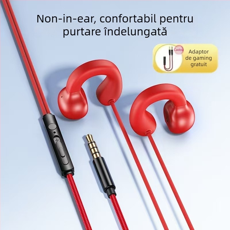 Căști cu clips, cu fir, difuzor dinamic, confortabile pentru purtare îndelungată, cablu 2,3 m / 1,2 m, pentru telefon, desktop, laptop și gaming