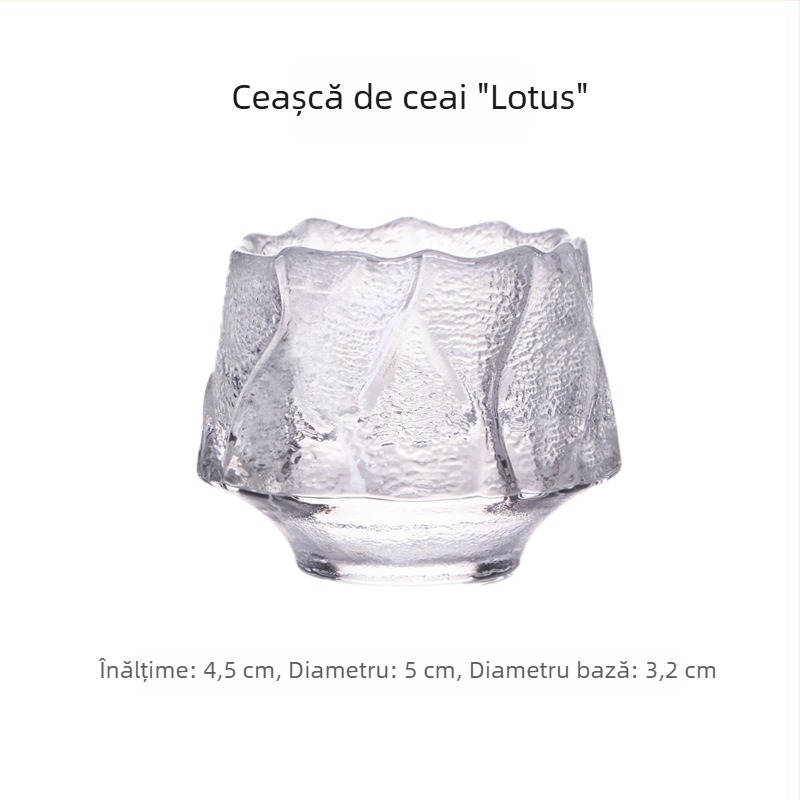 Set pahare de degustare a ceaiului din sticlă, stil japonez, cu lotus și margine aurie