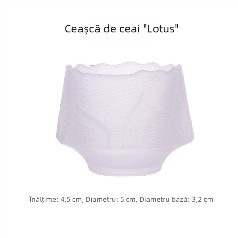 Set pahare de degustare a ceaiului din sticlă, stil japonez, cu lotus și margine aurie