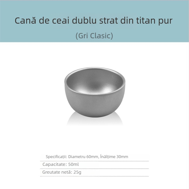 Set gaiwan din titan pur, trei piese, cu ceașcă de ceai cu izolație dublă, 130 ml, în cutie cadou