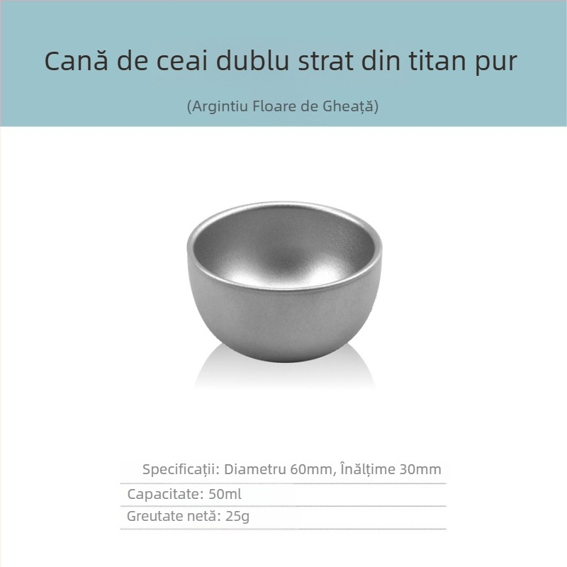 Set gaiwan din titan pur, trei piese, cu ceașcă de ceai cu izolație dublă, 130 ml, în cutie cadou