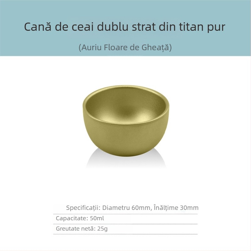 Set gaiwan din titan pur, trei piese, cu ceașcă de ceai cu izolație dublă, 130 ml, în cutie cadou