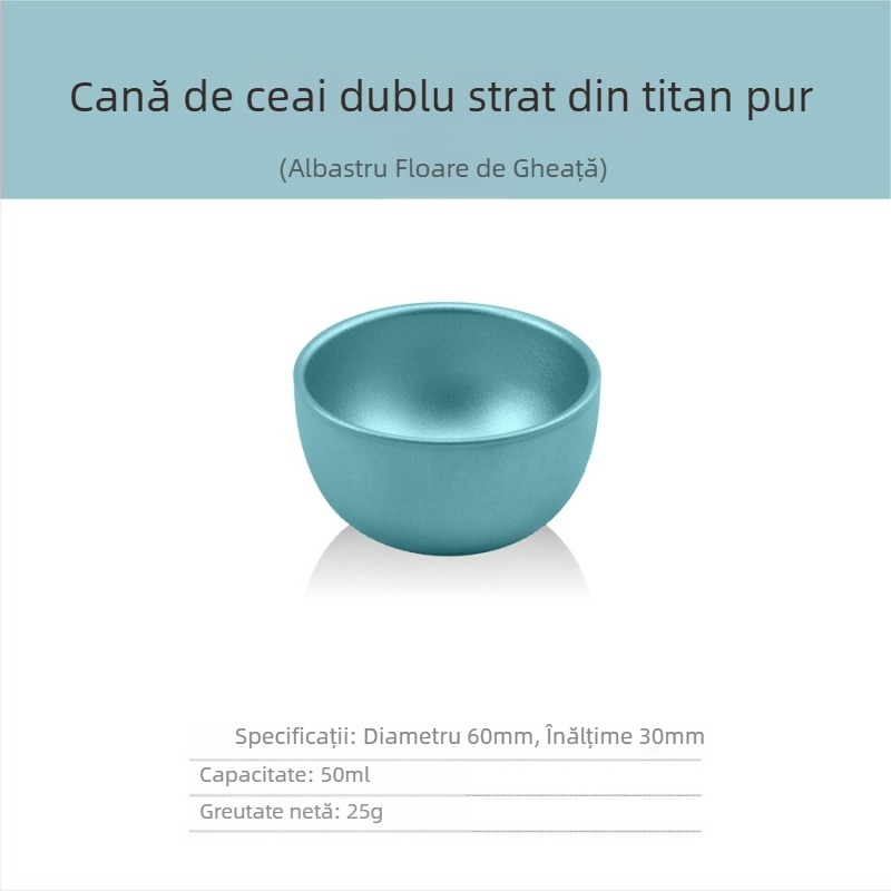 Set gaiwan din titan pur, trei piese, cu ceașcă de ceai cu izolație dublă, 130 ml, în cutie cadou