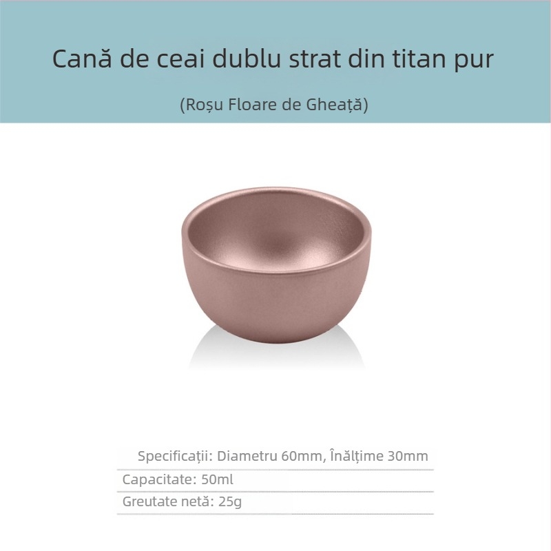 Set gaiwan din titan pur, trei piese, cu ceașcă de ceai cu izolație dublă, 130 ml, în cutie cadou