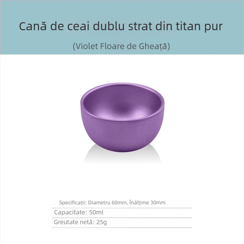 Set gaiwan din titan pur, trei piese, cu ceașcă de ceai cu izolație dublă, 130 ml, în cutie cadou