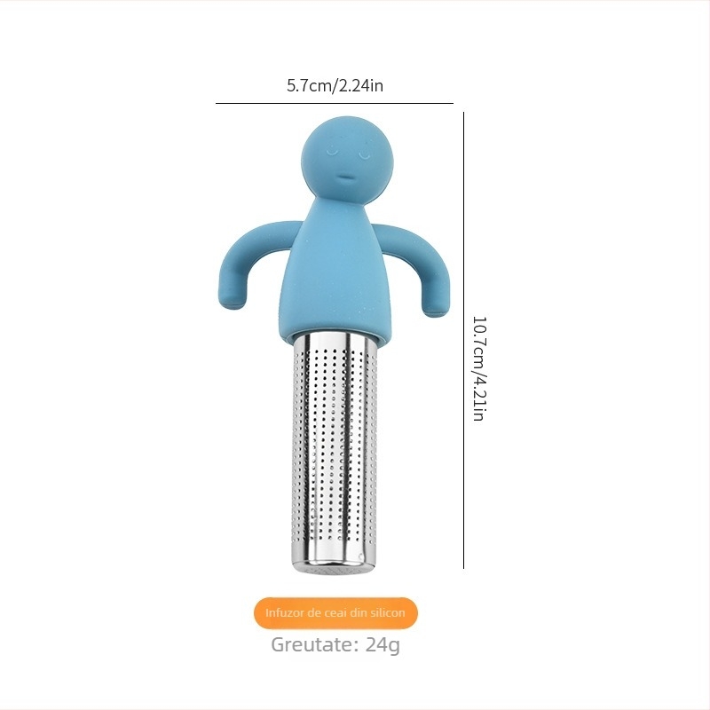 Filtru de ceai din oțel inoxidabil 304 cu silicon, design în formă de figură, infuzor pentru frunze de ceai, gadget pentru birou